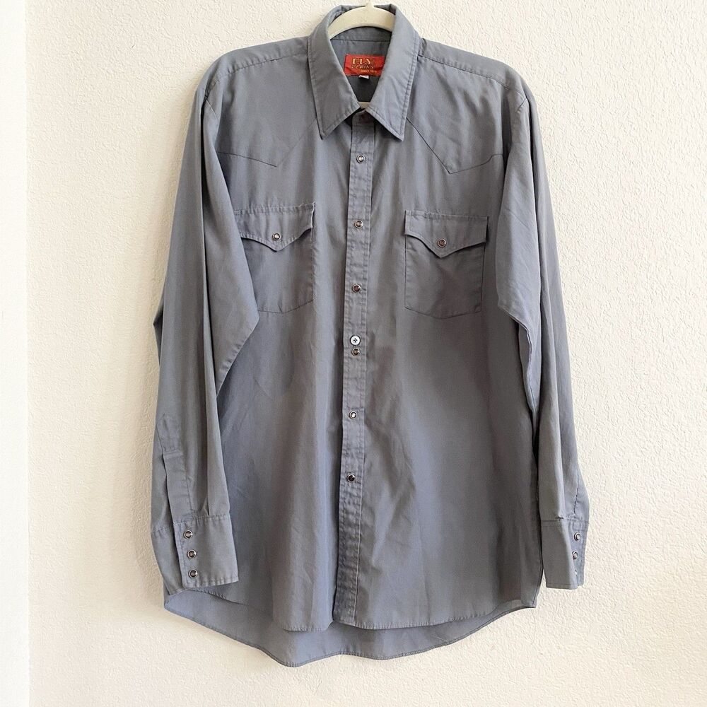 Ely Plains Pearl Snap Shirt Long Sleeve Gray Size‎ 16 1/2 34-35 *